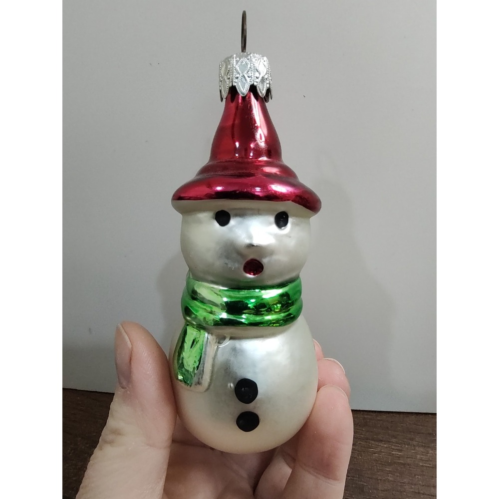 Blown Glass Christmas Tree Ornament Snowman Home for the Holidays Germany A9